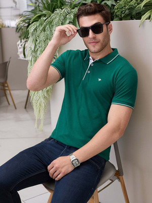 Staus Quo Solid Men Polo Neck Dark Green T-Shirt