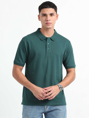 Caslay Solid Men Polo Neck Green T-Shirt