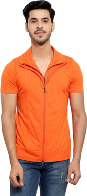 Tresna Trending Solid Men Polo Neck Orange T-Shirt