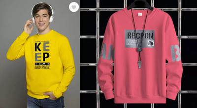 Majexic Printed Men Round Neck Pink, Yellow T-Shirt
