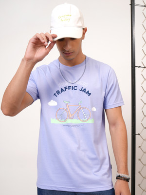 HIGHLANDER Printed Men Round Neck Brown T-Shirt