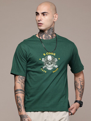 R.Code by The Roadster Life Co. Printed Men Round Neck Dark Green T-Shirt