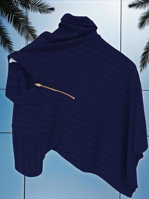 BURRMELLOW Self Design Men Zip Neck Blue T-Shirt