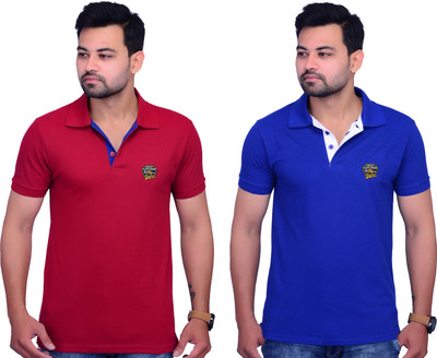 La Milano Solid Men Polo Neck Blue T-Shirt