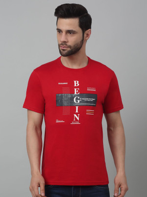 CANTABIL Printed, Typography Men Round Neck Red T-Shirt