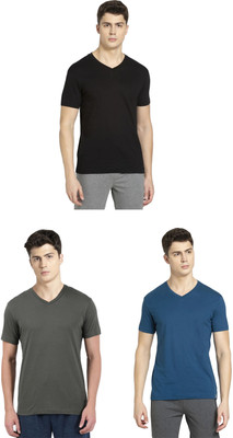 JOCKEY Solid Men V Neck Black, Dark Green, Blue T-Shirt