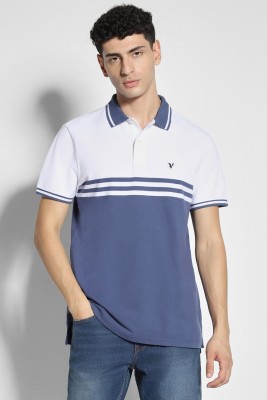 American Eagle Striped Men Polo Neck Blue T-Shirt