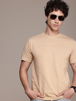 French Connection Printed Men Round Neck Beige T-Shirt