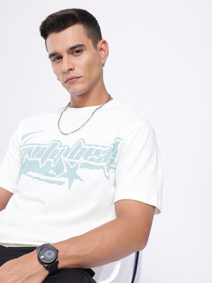 Glitchez Printed Men Round Neck White T-Shirt