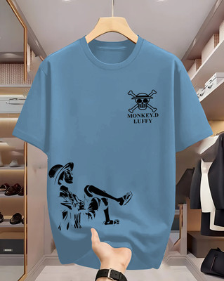 Beaumen Graphic Print Men Round Neck Light Blue T-Shirt