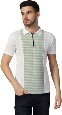 tfurnish Striped Men Polo Neck Green T-Shirt