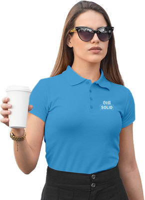 Fighterhero Printed Women Polo Neck Blue T-Shirt