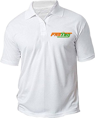 PrintHolic Solid, Printed Couple Polo Neck White T-Shirt