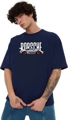 KART BLACK Printed Men Round Neck Navy Blue T-Shirt