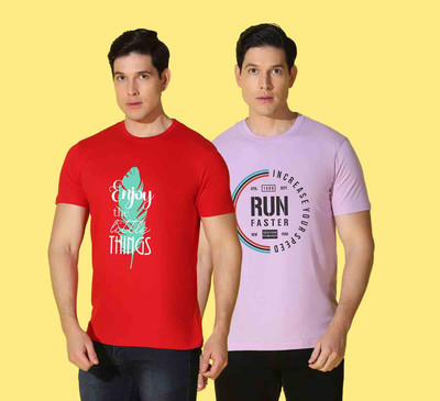 WOOSTRO Printed Men Round Neck Multicolor T-Shirt