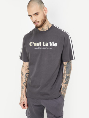 MAX Printed Men Round Neck Grey T-Shirt