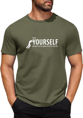 XZEEZZ Typography Men Round Neck Light Green T-Shirt