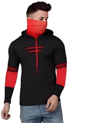 URE Enterprises Colorblock Men Hooded Neck Black T-Shirt