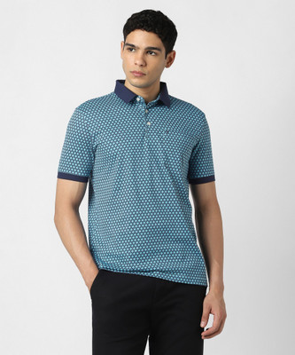 VAN HEUSEN Printed Men Polo Neck Light Blue T-Shirt