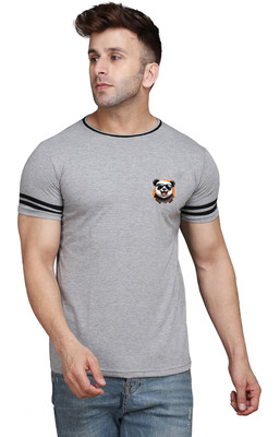 GEUM Solid Men Round Neck Silver T-Shirt
