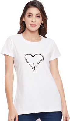 AMEVI Typography Women Round Neck White T-Shirt