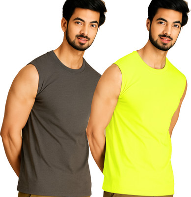 Jangoboy Solid Men Round Neck Grey, Green T-Shirt