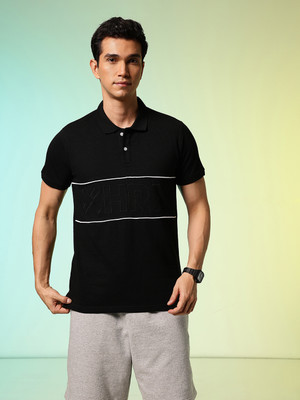 HRX by Hrithik Roshan Solid Men Polo Neck Black T-Shirt