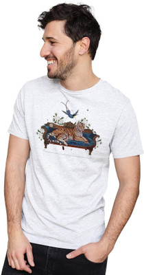 KRYONIX Printed Men Round Neck White T-Shirt