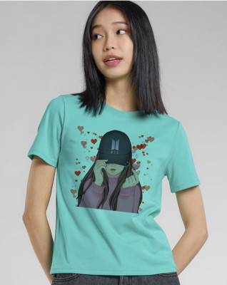 KRISHNA Printed Women Round Neck Light Green T-Shirt
