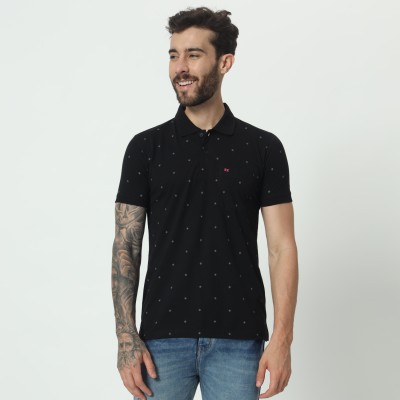 TAB91 Printed Men Polo Neck Dark Blue T-Shirt