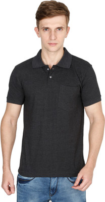 Fleximaa Solid Men Polo Neck Black T-Shirt