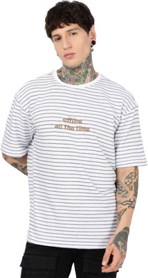 Eszett Striped Men Round Neck White T-Shirt