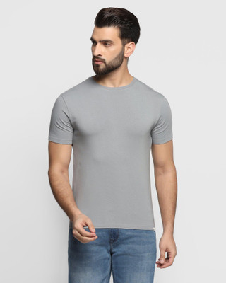 TRULYFEB Solid Men Round Neck Grey T-Shirt