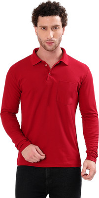 SYS TEXTILE Solid Men Polo Neck Red T-Shirt
