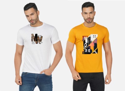 GLOBAL NOMAD Printed Men Round Neck Yellow, White T-Shirt