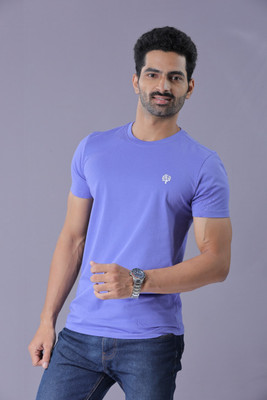 LEAFCARE Self Design Men Round Neck Blue T-Shirt