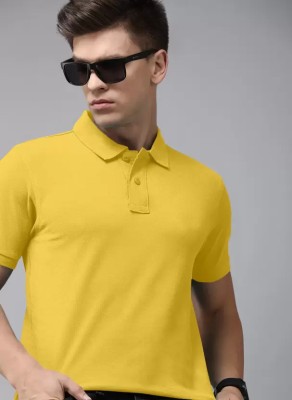 Kala Solid Men Polo Neck Yellow T-Shirt