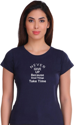 APE Typography Women Round Neck Dark Blue T-Shirt