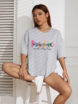 Calm Down Printed Women Round Neck Grey T-Shirt