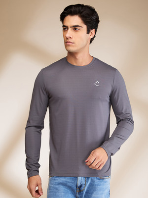 BEING HUMAN Solid Men Crew Neck Grey T-Shirt