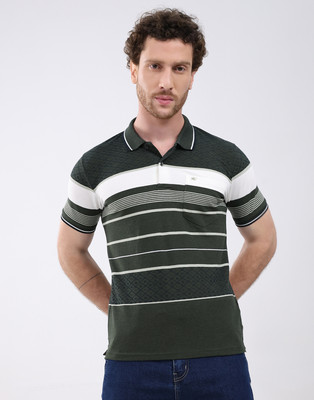 MONTE CARLO Striped Men Polo Neck Green T-Shirt