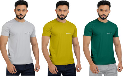 INDICLUB Solid Men Round Neck Silver, Green, Yellow T-Shirt