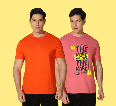 WOOSTRO Solid, Printed Men Round Neck Multicolor T-Shirt