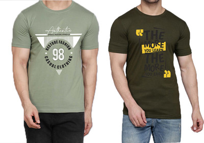 WOOSTRO Printed Men Round Neck Light Green, Dark Green T-Shirt