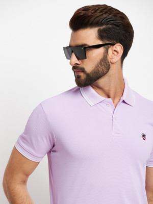RELANE Solid Men Polo Neck Purple T-Shirt