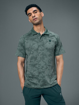 TECHNOSPORT Printed Men Polo Neck Green T-Shirt