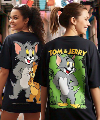 TOM AND JERRY by DreamBe Cartoon Women Round Neck Multicolor T-Shirt