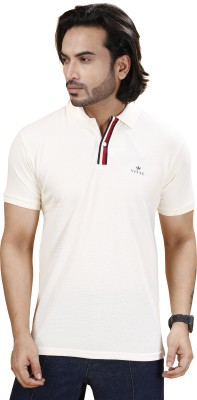 Vital Solid Men Polo Neck White T-Shirt