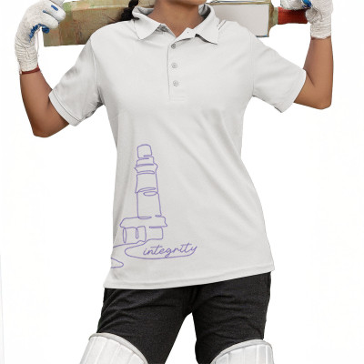 Fighterhero Printed Women Polo Neck White T-Shirt