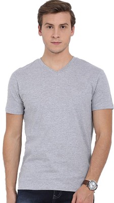ADRO Solid Men V Neck Grey T-Shirt